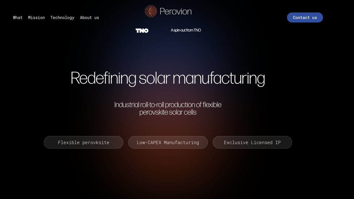 Door Fosyn ontworpen website van Perovion, een TNO-spin-out in zonne-energie