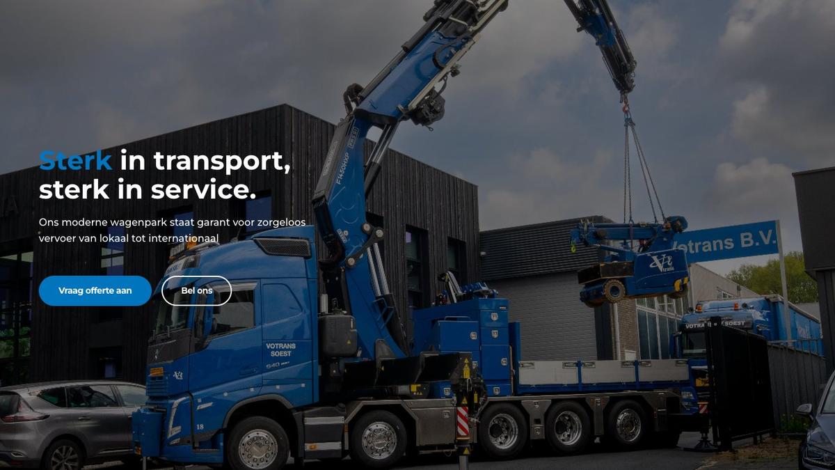 Door Fosyn ontworpen website van Votrans B.V. voor zwaar machine transport