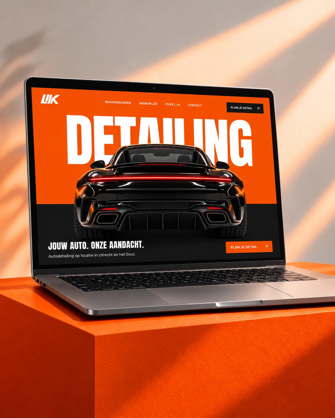 Laptopmockup van de L.I.K Detailing-website, ontworpen en gebouwd door Fosyn