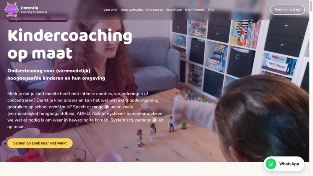 Homepage van Potentia Learning & Coaching, ontworpen door Fosyn